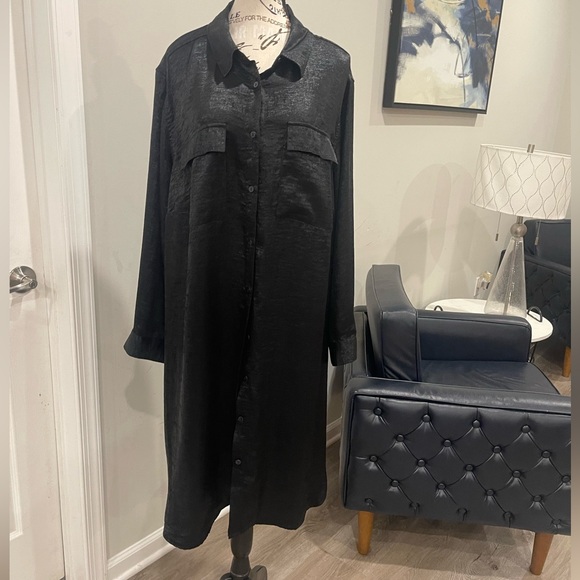 Ava & Viv Black Long Button-Up Shirt Dress - Size XXL - Picture 1 of 2